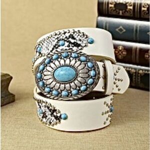 Accessories | Vintage White Leather Studded Belt Tl | Poshmark display picture 2
